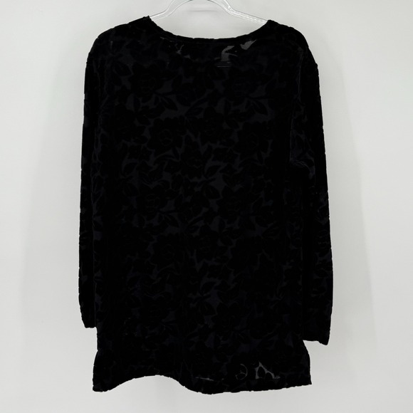 Vintage Burnout Floral Velvet Mesh Long Sleeve Blouse Medium Witchcore Gothic - Picture 7 of 15